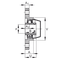 軸承座單元 RCJTY40-TV-VA, 兩孔塑料軸承座，內圈帶平頭螺釘的外球面球軸承，耐腐蝕設計，R 型密封