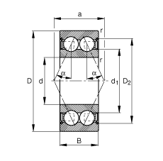 角接觸球軸承 3005-B-2Z-TVH, 雙列，雙側間隙密封，接觸角 α = 25°