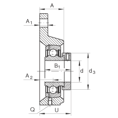 軸承座單元 PCFTR45, 帶三個螺栓孔的法蘭的軸承座單元,鑄鐵,偏心鎖圈,P型密封 軸承座單元 PCFTR45, 帶三個螺栓孔的法蘭的軸承座單元,鑄鐵,偏心鎖圈,P型密封