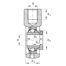 吊裝式軸承座單元 RHE20, 鑄鐵軸承座，帶偏心鎖圈的外球面球軸承，R 密封