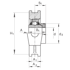 吊裝式軸承座單元 TTUE80, 鑄鐵軸承座，帶偏心鎖圈的外球面球軸承，T 型密封