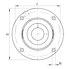 軸承座單元 RMEO80, 帶四個螺栓孔的法蘭的軸承座單元，鑄鐵，定心凸出物，偏心鎖圈，系列 63，R密封