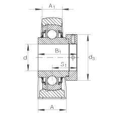 直立式軸承座單元 LASE35-N, 鑄鐵軸承座，帶偏心鎖圈的外球面球軸承，L 型密封