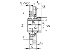 軸承座單元 RMEO80, 帶四個螺栓孔的法蘭的軸承座單元，鑄鐵，定心凸出物，偏心鎖圈，系列 63，R密封
